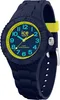 A close-up studio shot of a dark blue Ice Watch with a yellow bezel and teal accents on the face. Produktbild-Vorschau