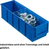 A blue plastic storage bin with clear dividers and metal rings inside. Produktbild-Vorschau