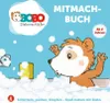 A cartoon illustration of a bear cub in a bathtub surrounded by bubbles, with text and logos related to a children's book. Produktbild-Vorschau