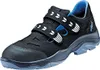 A single black safety shoe with blue accents is shown against a white background. Produktbild-Vorschau