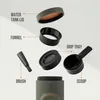 Exploded view of a portable espresso machine's components, with labels. Produktbild-Vorschau