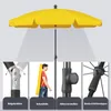 A yellow umbrella is shown with close-up views of its features and a person carrying it in a protective sleeve. Produktbild-Vorschau