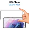 A hand is holding a screen protector over a smartphone. Produktbild-Vorschau