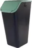 A black trash can with a green lid, shown from the front. Produktbild-Vorschau