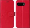 A red flip phone case with a floral embossed design is shown open, displaying the inside and the exterior. Produktbild-Vorschau