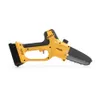 A yellow and black electric chainsaw with a black battery pack attached to the handle, shown against a white background. Produktbild-Vorschau