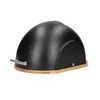 A black bread box with a wooden base is shown against a white background. Produktbild-Vorschau
