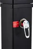 A close-up of a black outdoor shower with a chrome faucet and a warning label. Produktbild-Vorschau