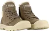 A pair of brown Palladium winter ankle boots with cream-colored soles and toe caps, displayed against a white background. Produktbild-Vorschau