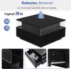 A black coffee table with glass accents, shown with close-up views of its drawers and construction. Produktbild-Vorschau