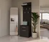 A hallway with a tall mirror, a dark wood hall tree with coat hooks and drawers, and a potted plant. Produktbild-Vorschau