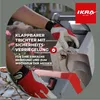 Close-up of a person's hands wearing gloves operating a garden shredder, with marketing text overlaid. Anteprima dell’immagine prodotto