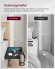 A split image showing a bed with a nightstand organizer on one side and a messy bed on the other. Produktbild-Vorschau
