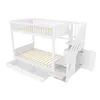 A white bunk bed with stairs and storage drawers, shown against a white background. Produktbild-Vorschau