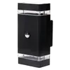 A black outdoor wall light with a motion sensor. Produktbild-Vorschau