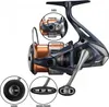 A studio shot of a fishing reel with inset close-ups and size indicators. Produktbild-Vorschau