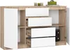 A modern dresser with white drawers and a wood-grain frame, shown open to reveal storage compartments. Podgląd zdjęcia produktu