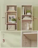 Instructional image showing two shelves with items and measurements. Produktbild-Vorschau