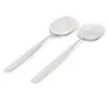 A set of two stainless steel salad servers, one spoon and one fork-like server, are displayed against a white background. Voir les images du produit