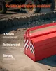 A red metal toolbox is shown in a construction or workshop setting. Podgląd zdjęcia produktu