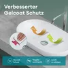 A close-up of a white sink with a hand cleaning it, illustrating the product's protective features. Produktbild-Vorschau