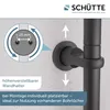 Close-up of a black shower holder mounted on a concrete wall, with an inset diagram showing adjustable hole spacing. Anteprima dell’immagine prodotto