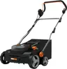 A black electric lawnmower with orange accents is shown against a white background. Produktbild-Vorschau