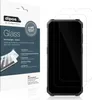 A product package for screen protectors and the screen protectors themselves placed on a smartphone. Produktbild-Vorschau