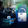 A person driving a car with a smartphone displaying a PEME app, and icons related to the product. Anteprima dell’immagine prodotto