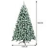 A full shot of a flocked artificial Christmas tree on a white background, with dimensions indicated. Produktbild-Vorschau