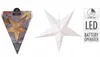A product shot of a decorative paper star lantern, with its packaging on the left and informational icons on the right. Náhled obrázku produktu