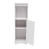 A white, freestanding bathroom storage cabinet with one door open, revealing three shelves. Náhled obrázku produktu