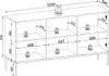 A technical drawing/schematic of a sideboard with dimensions and weight indicators. Produktbild-Vorschau
