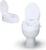 A white toilet seat riser with a lid is shown from two angles against a white background. Produktbild-Vorschau