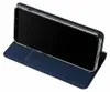 A blue flip case for a smartphone is shown in an angled view against a white background. Produktbild-Vorschau