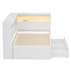 A white daybed with storage drawers and a bookshelf headboard, shown from a side angle against a white background. Produktbild-Vorschau