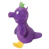 A purple plush toy with yellow feet and green tuft on its head, shown from the side against a white background. Produktbild-Vorschau