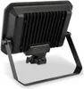 The back of a black LED floodlight with a motion sensor and adjustable bracket. Produktbild-Vorschau