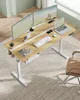 A modern adjustable standing desk with dual monitors, laptop, keyboard, and accessories. Produktbild-Vorschau