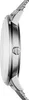 A side view of a silver Armani Exchange watch with a mesh band. Voir les images du produit