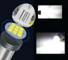 An exploded view diagram of an LED light bulb, showing its internal components, alongside two images of the light bulb illuminated. Produktbild-Vorschau