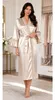 Damen Satin Morgenmantel Kimono mit Spitze Seidenoptik Produktbild-Vorschau 4
