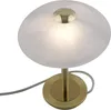 A table lamp with a white, oval-shaped shade and a gold-colored base and stem. Voir les images du produit