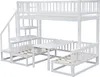 A white bunk bed with stairs, a table, and a sofa underneath, set against a white background. Produktbild-Vorschau