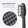 A close-up view of a toothbrush head with a magnified section showing the bristles, alongside descriptive text. Produktbild-Vorschau