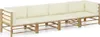 4-tlg. Garten-Lounge-Set mit Cremeweißen Kissen Bambus Produktbild-Vorschau 1