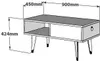 A diagram of a coffee table with dimensions indicated. Produktbild-Vorschau
