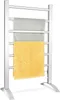 A freestanding electric towel warmer with two towels draped over it. Produktbild-Vorschau