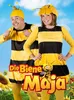 Two people in bee costumes with sunflowers and text overlay. Produktbild-Vorschau