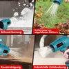 A collage of four images showing a teal leaf blower being used for different tasks: clearing snow, removing leaves, cleaning a channel, and industrial dust removal. Produktbild-Vorschau